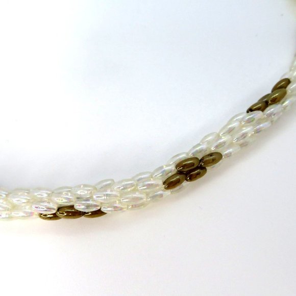 Jewelry Vintage Iridescent Faux Pearl Spiral Woven Rope Necklace 14